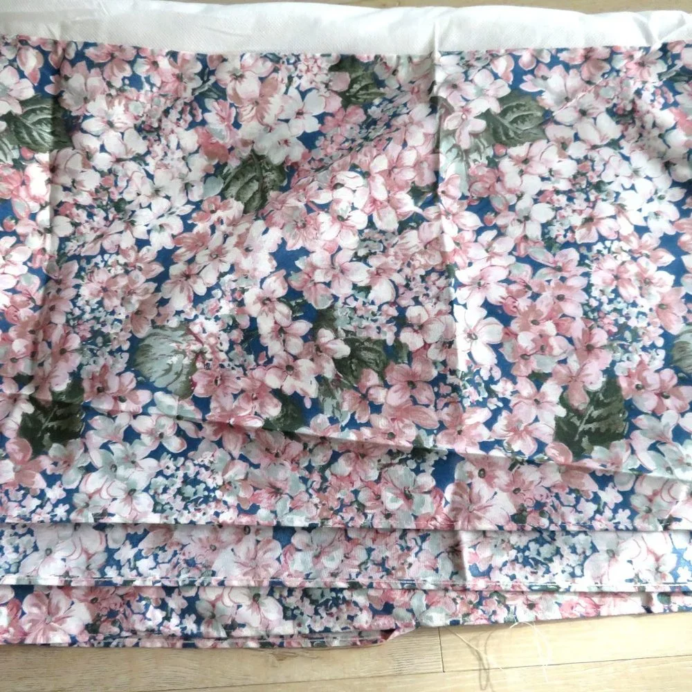 Vintage 80s King Size Bed Skirt Pink Blue Floral 14